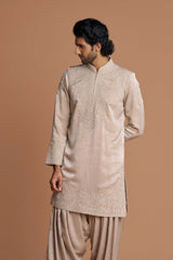 Beige Embroidered kurta with dhoti pant