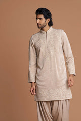 Beige Embroidered kurta with dhoti pant