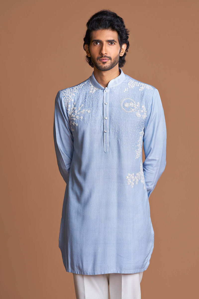 Diamond cut white work kurta set