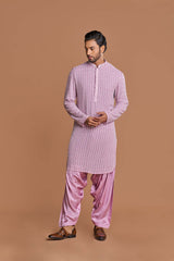 pink all-over worked kurta with dhoti pant