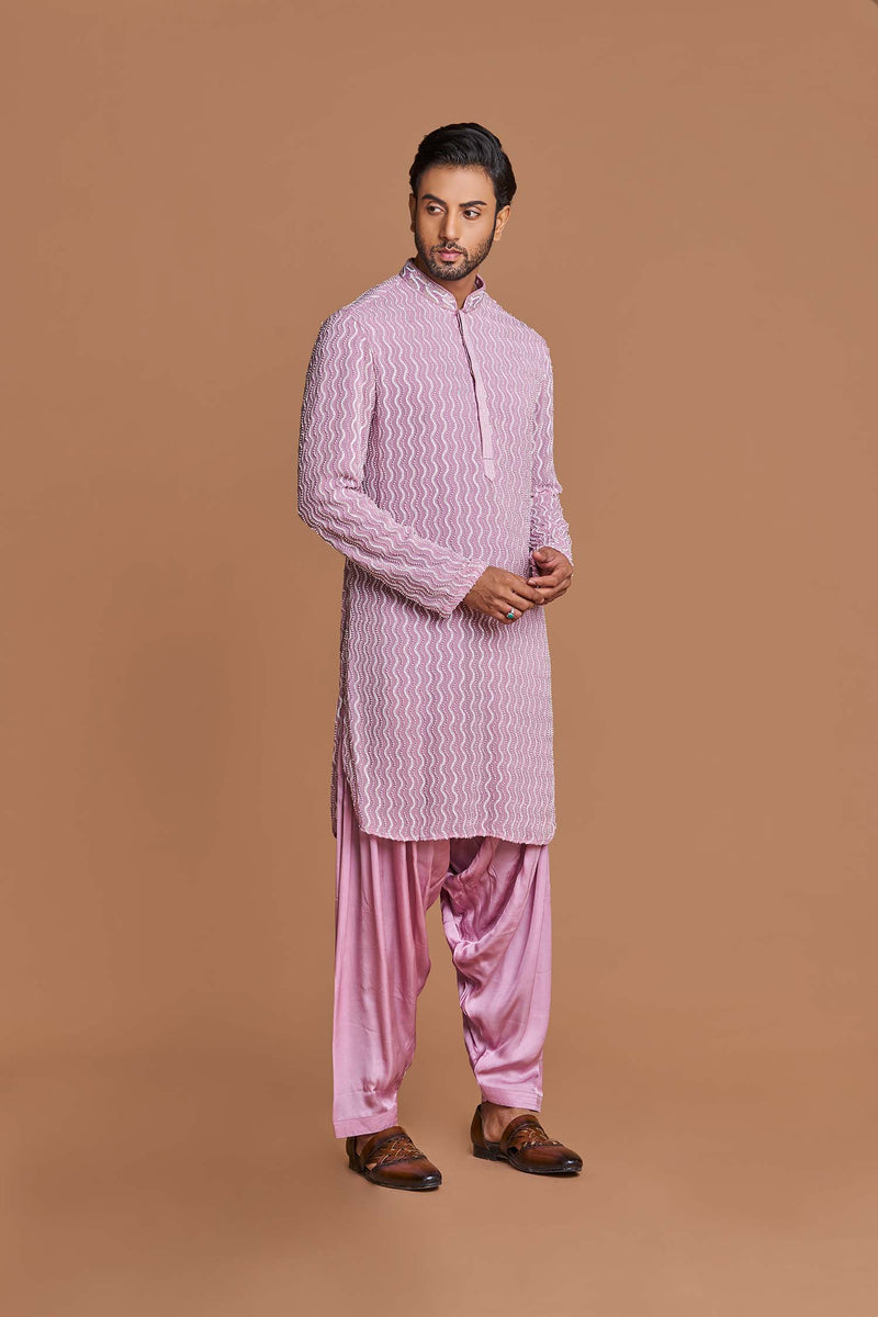 pink all-over worked kurta with dhoti pant