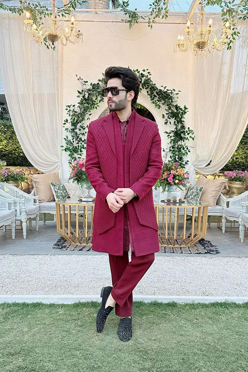 RAHUL SHARMA IN MAROON INDO WESTERN WITH LAPEL