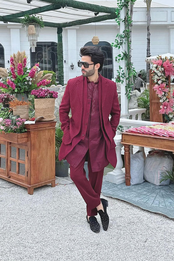 RAHUL SHARMA IN MAROON INDO WESTERN WITH LAPEL