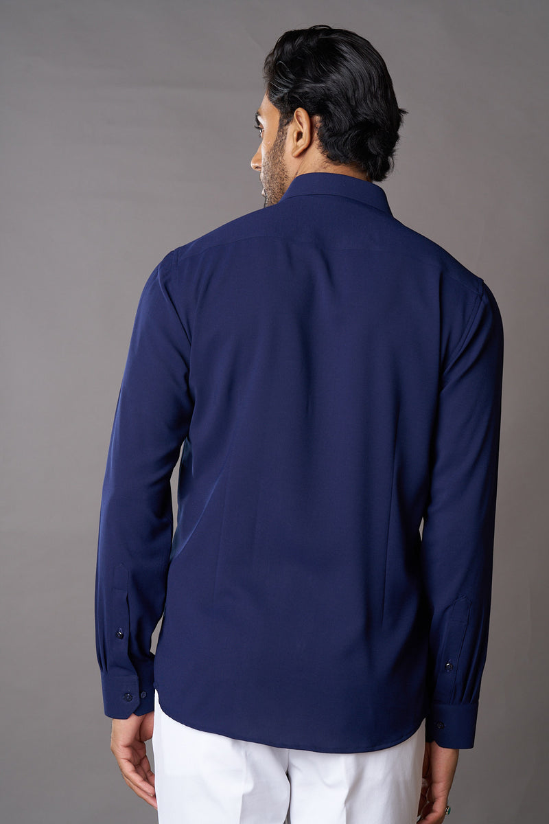 Blue Pocket Textured Shirt