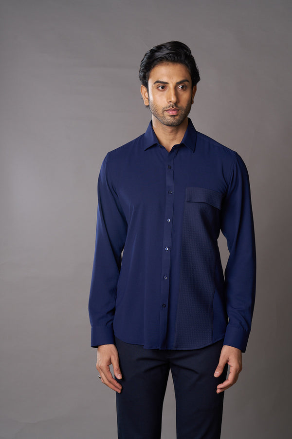 Blue Pocket Textured Shirt