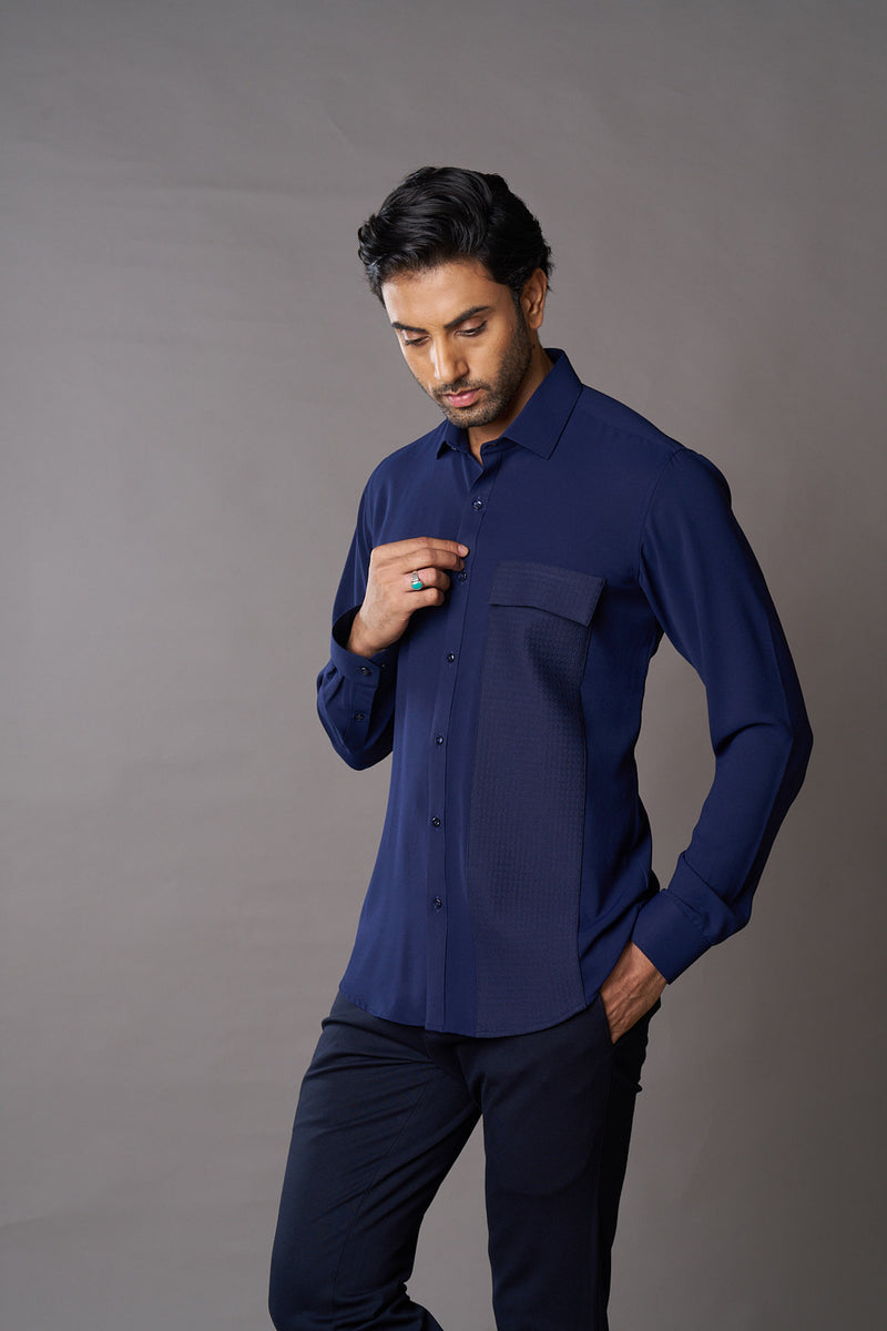 Blue Pocket Textured Shirt