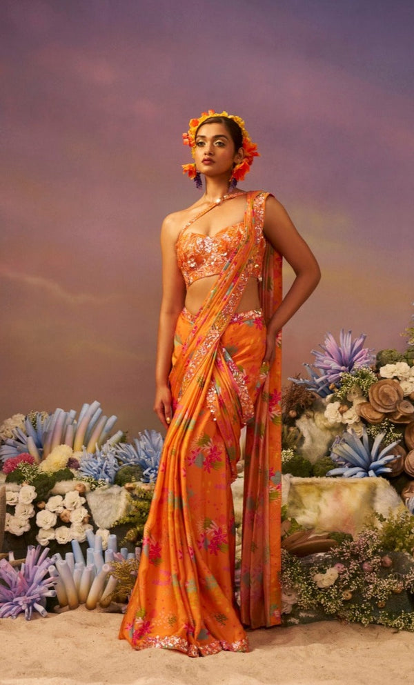 Orange Drape Saree